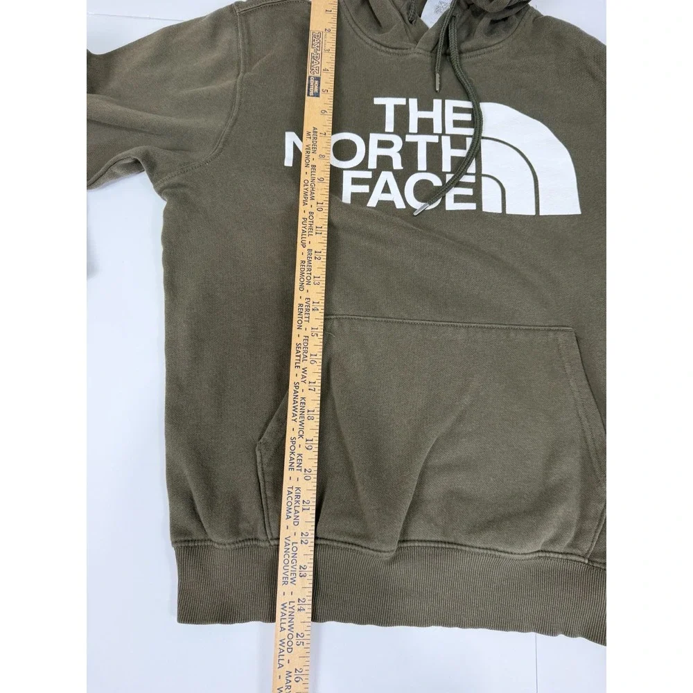 The North Face Mens Small Logo Hoodie Olive Green Pullover Sweatshirt